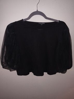 Black Puff Sleeve Women's Top